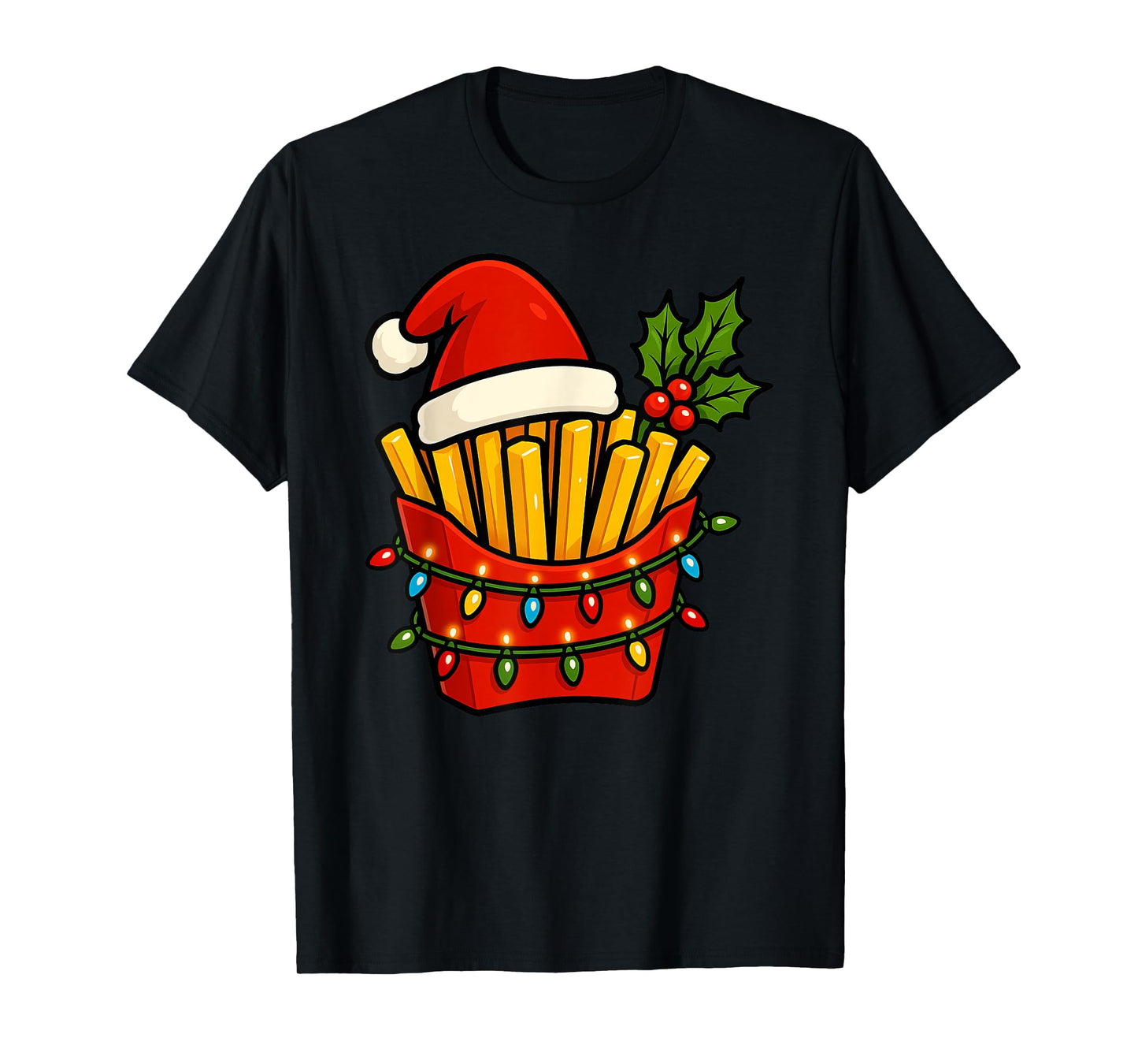 French Fries Merry Christmas Santa Hat Xmas Boys Girls Kids T-Shirt
