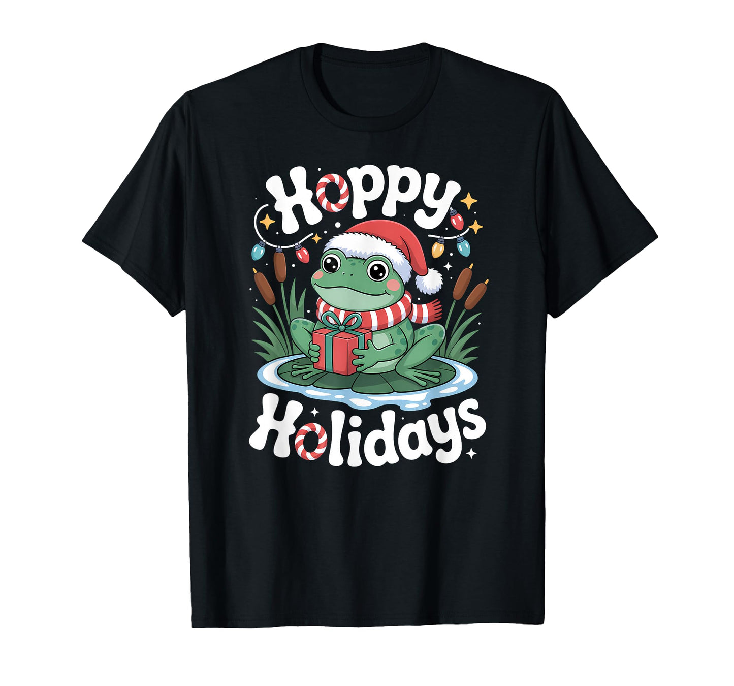 Hoppy Holidays Funny Frog Christmas Pun T-Shirt