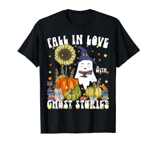 Fall in Love with Ghost Stories Funny Book Lovers Halloween T-Shirt