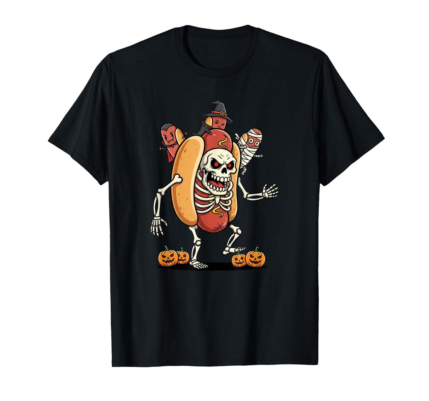 Funny Hotdog Skeleton Mummy Witch Halloween Kids Mens Womens T-Shirt