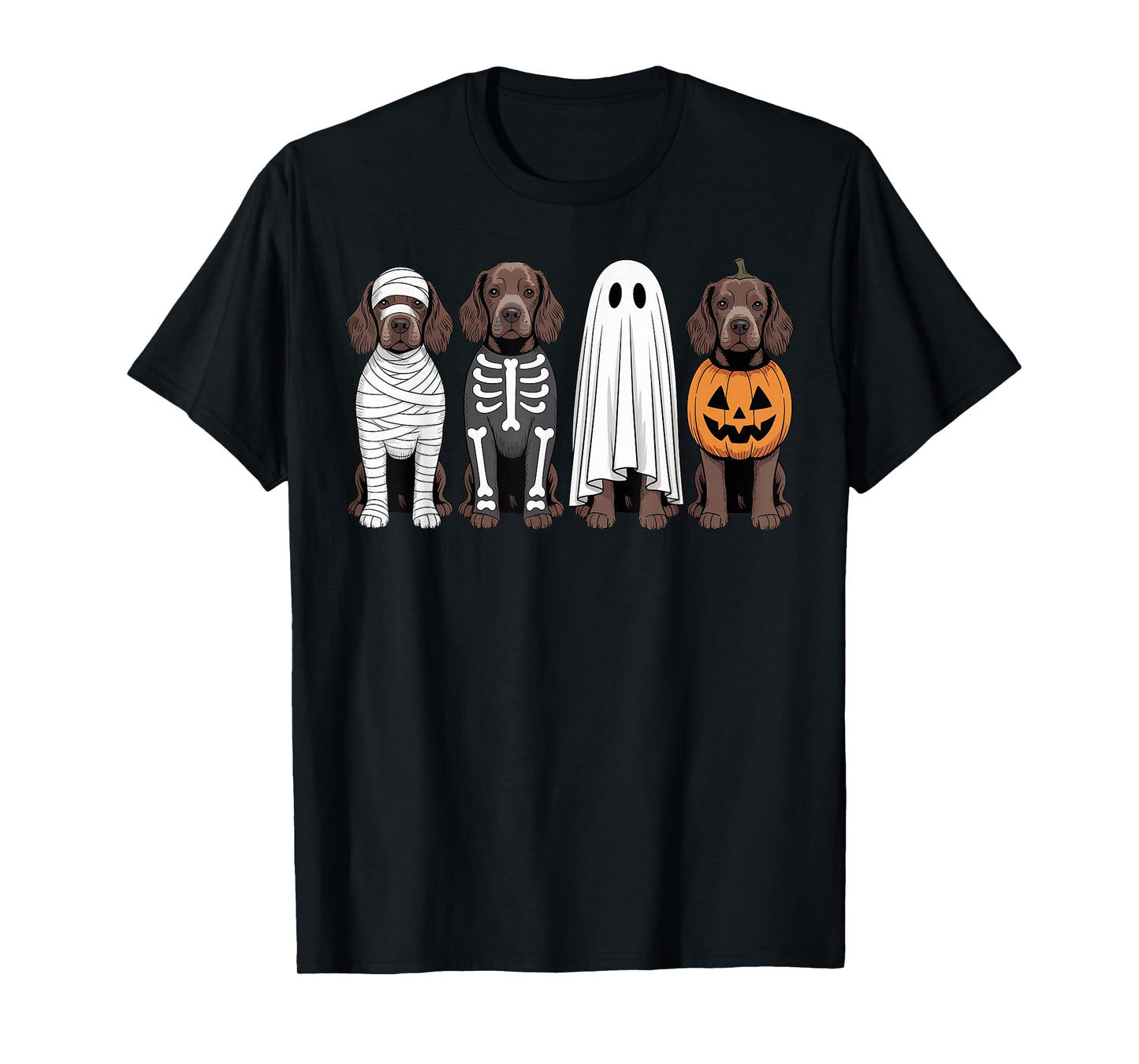 Spooky Ghost Boykin Spaniel Pumpkin Halloween Dog Skeleton T-Shirt