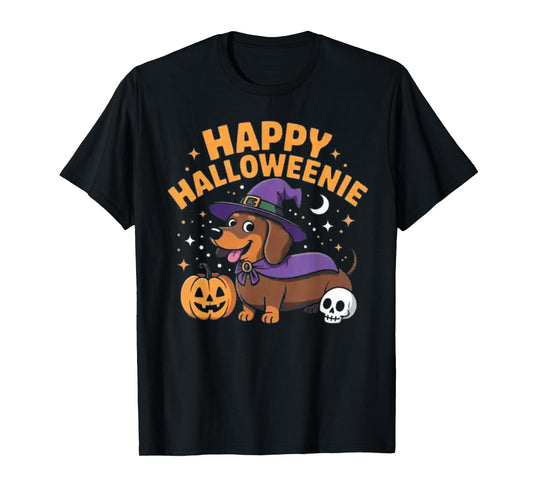Dachshund Weiner Dog Witch Happy Halloweenie T-Shirt