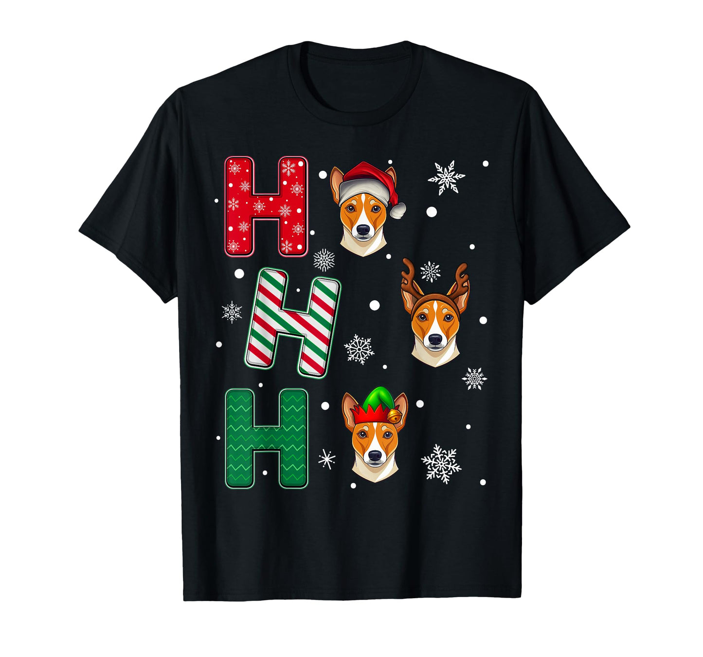 Ho Ho Ho Basenji Dog Lover Matching Christmas Santa Elf Xmas T-Shirt