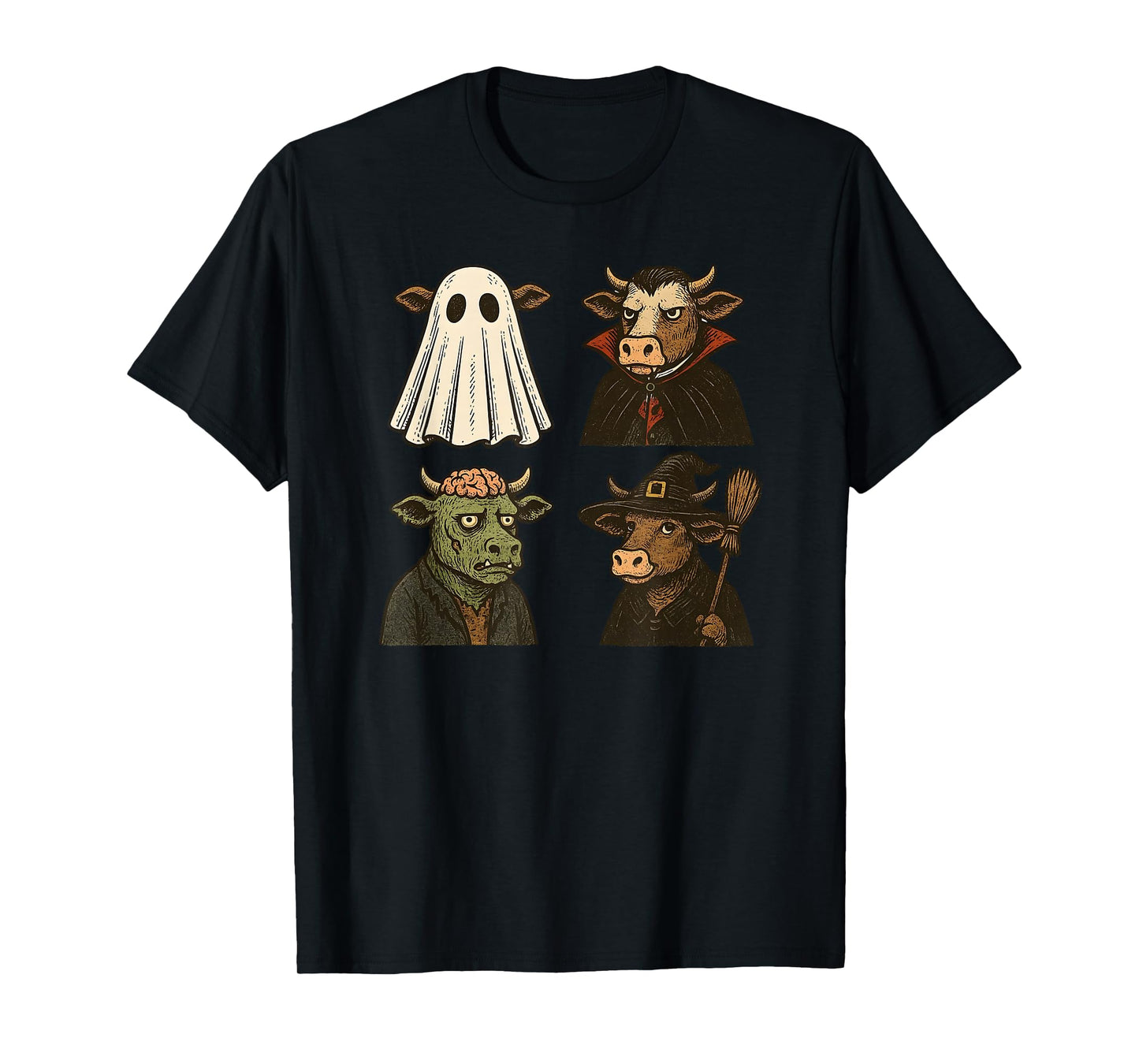 Cow Spooky Witch Boo Zombie Cute Cow Halloween Boys Girls T-Shirt