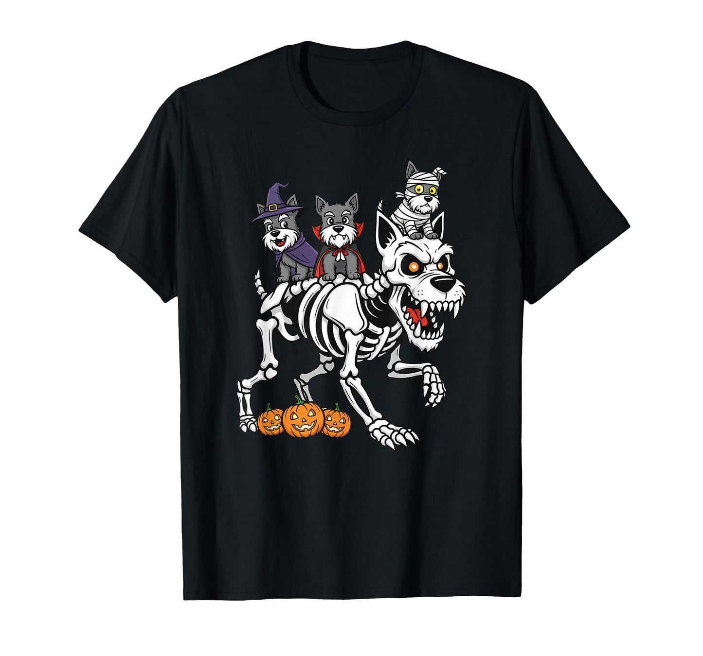 Scottish Terrier Skeleton Mummy Witch Halloween Mens Womens T-Shirt