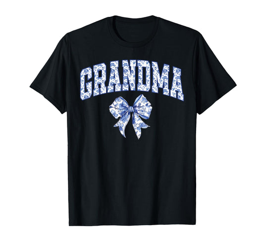 Grandma Coquette Toile Blue Bow Floral Family Matching T-Shirt