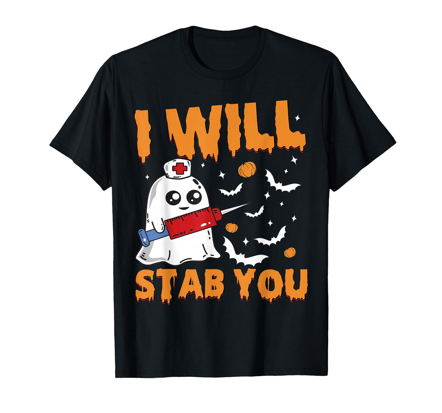 I Will Stab You Ghost Nurse Retro Funny Halloween for Nurses T-Shirt