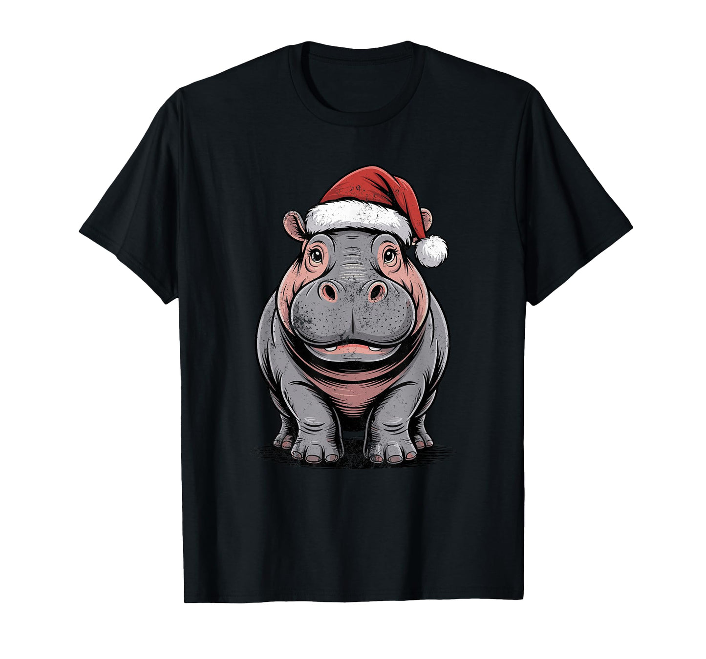 Hippopotamus Santa Hat Christmas Vintage Animal Lovers T-Shirt