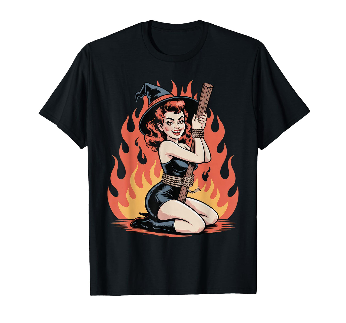Vintage Witch Bound by Fire Retro Halloween Spooky T-Shirt