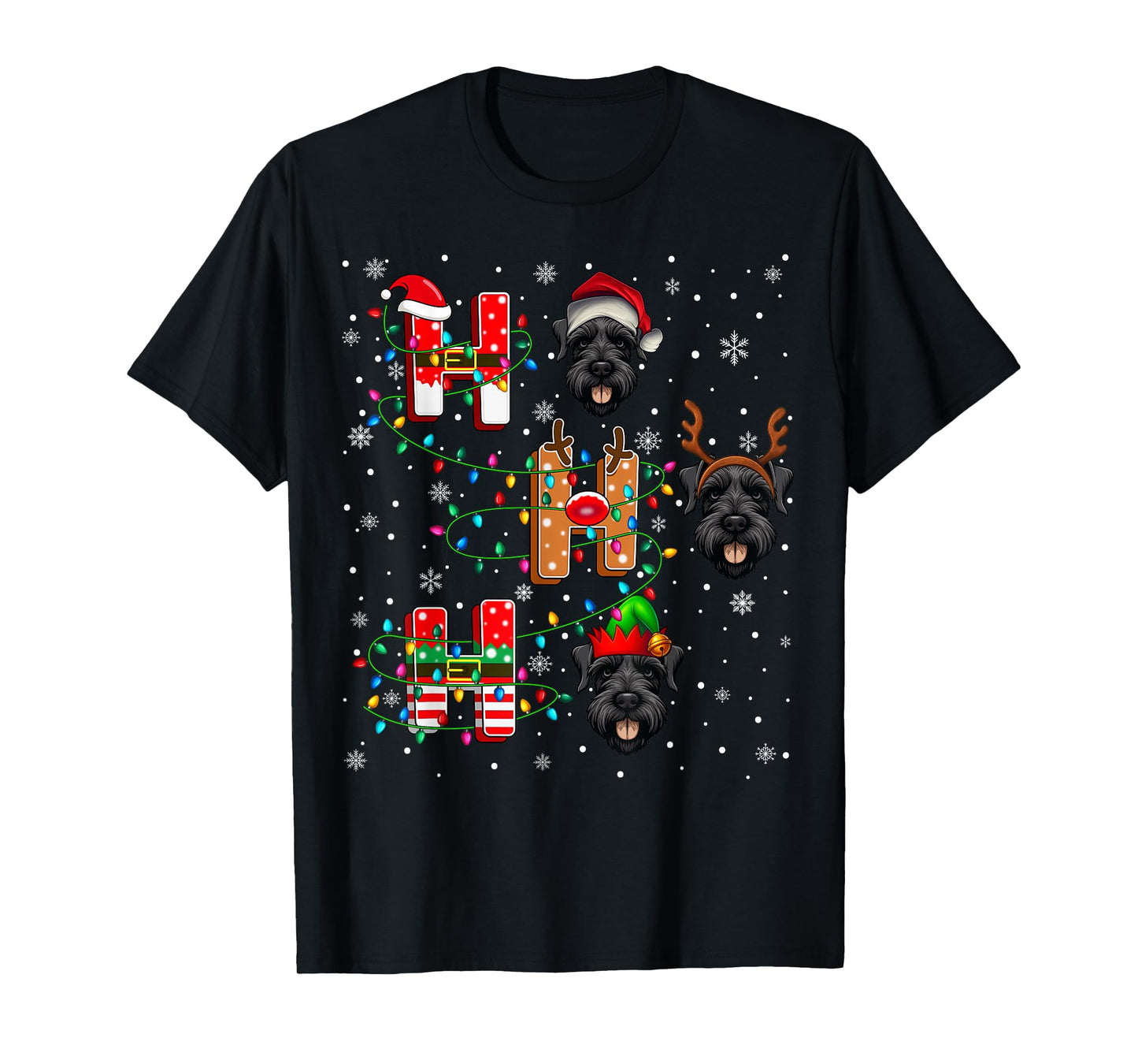 Ho Ho Ho Santa Reindeer Hat Elf Giant Schnauzer Dog Xmas T-Shirt