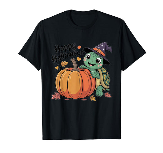 Cute Turtle Halloween with a Funny Witch hat Pumkin Costume T-Shirt