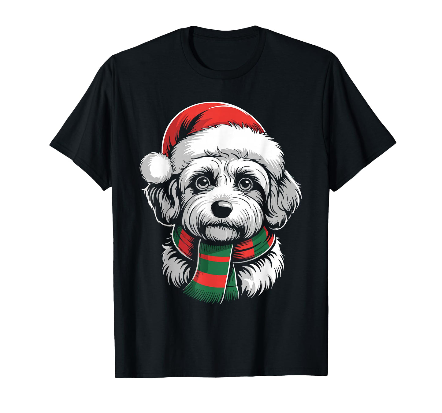 Bichon Frise Dog Xmas Santa Hat Scarf Christmas Costume T-Shirt
