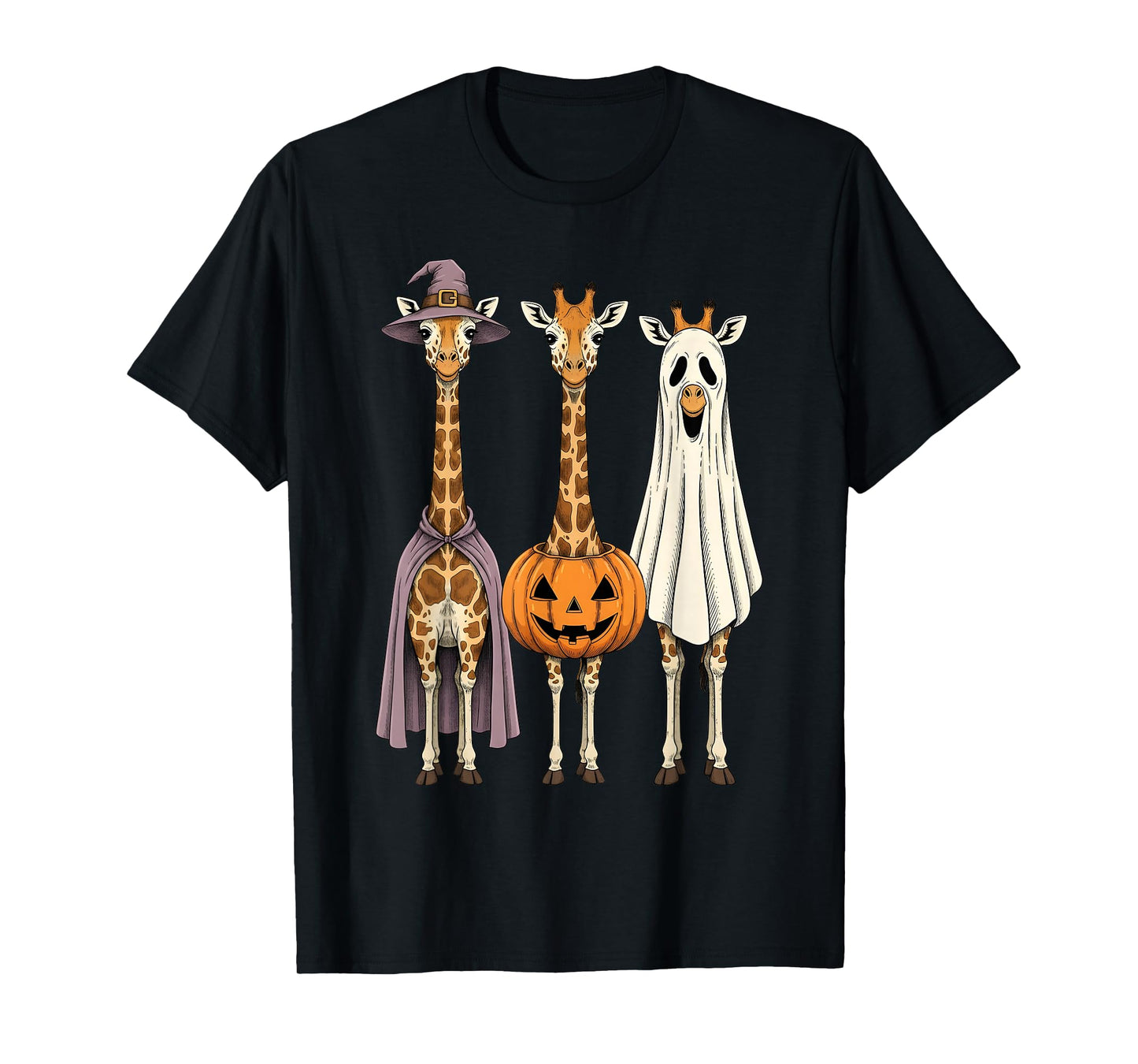 Spooky Ghost Giraffe Pumpkin Halloween Safari Animal T-Shirt