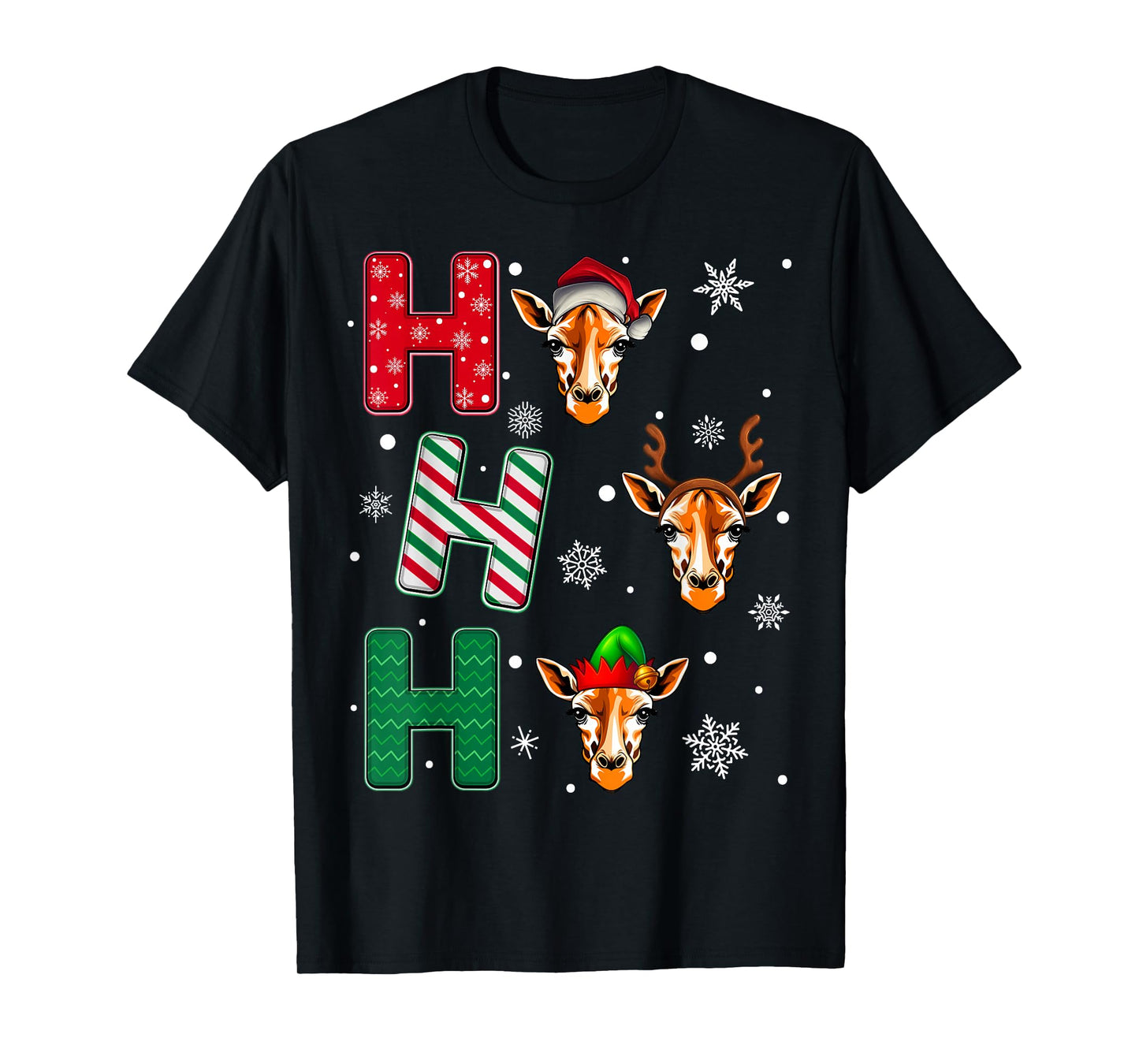 Ho Ho Ho Giraffe Animal Matching Santa Elf Xmas T-Shirt