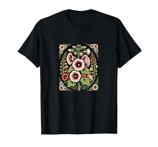 Hollyhock Illustration Hollyhocks flower Gardener art T-Shirt