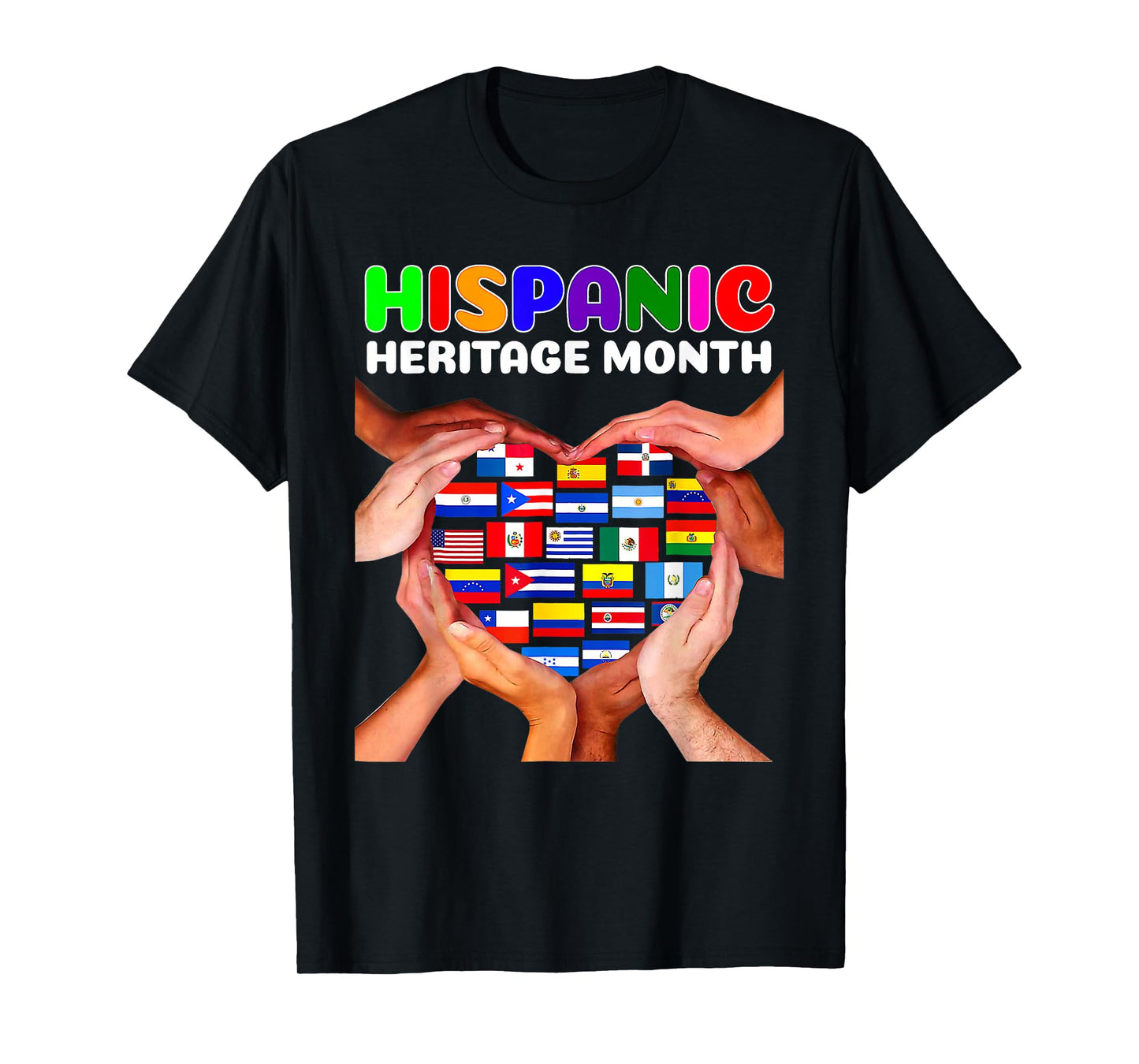National Hispanic Heritage Month Countries Hands Heart Flags T-Shirt