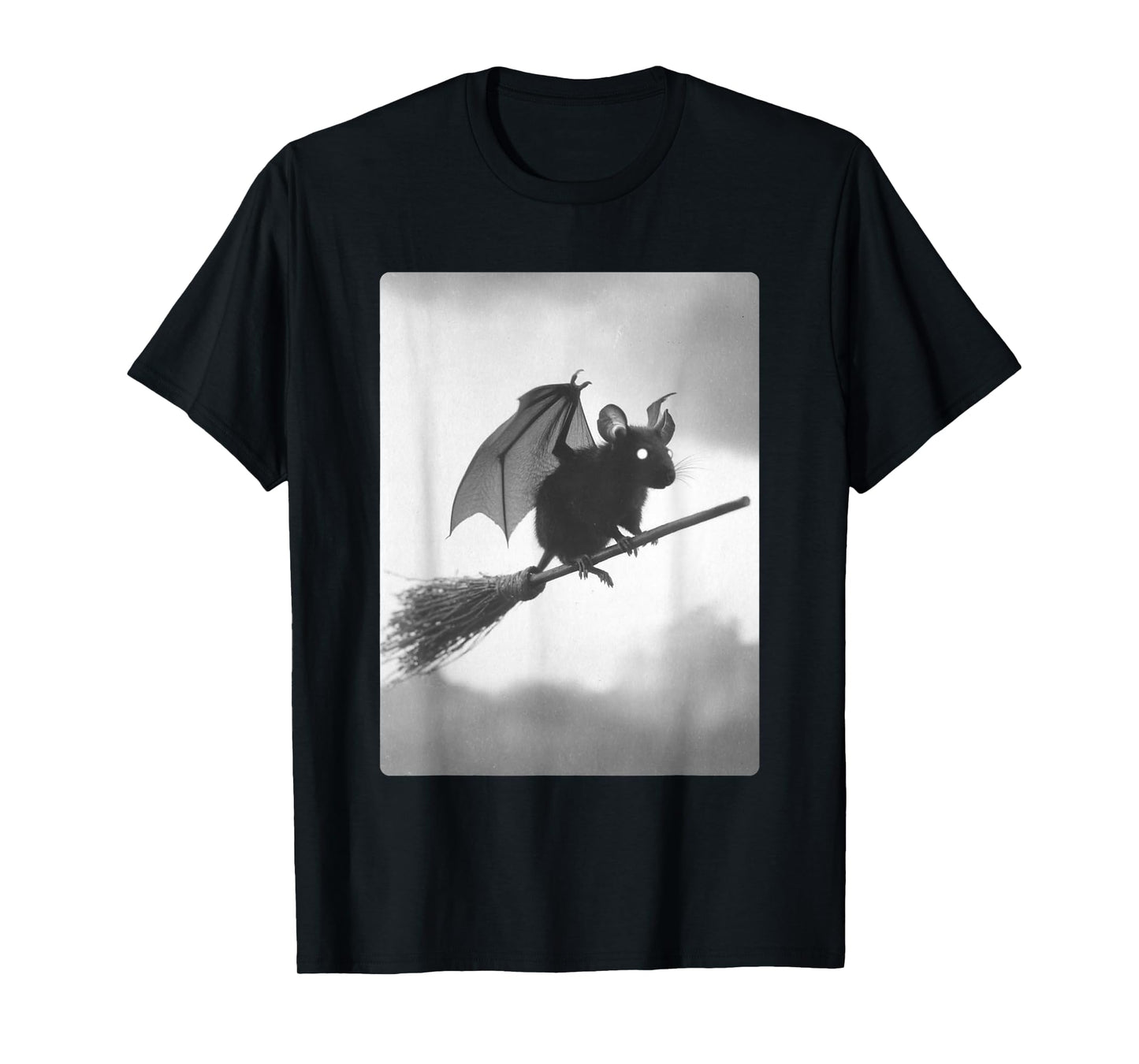 Gothic Rat Witch Broom Bat Wings Spooky Halloween Animal T-Shirt