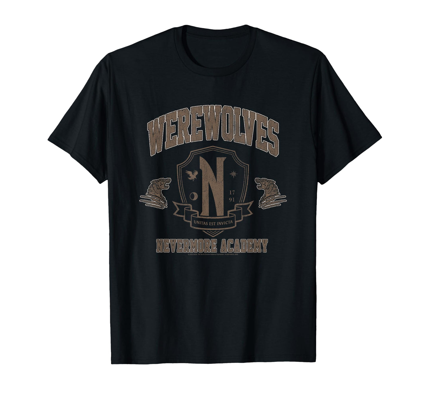 Wednesday Werewolves Nevermore Academy Distressed Chest Logo T-Shirt