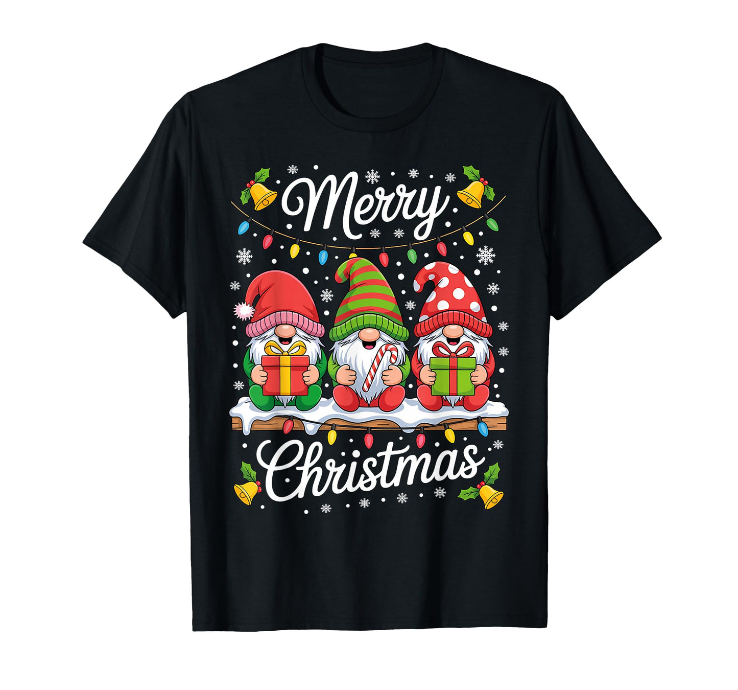 Cute Gnomes Merry Christmas Light Family Gnome Xmas Matching T-Shirt