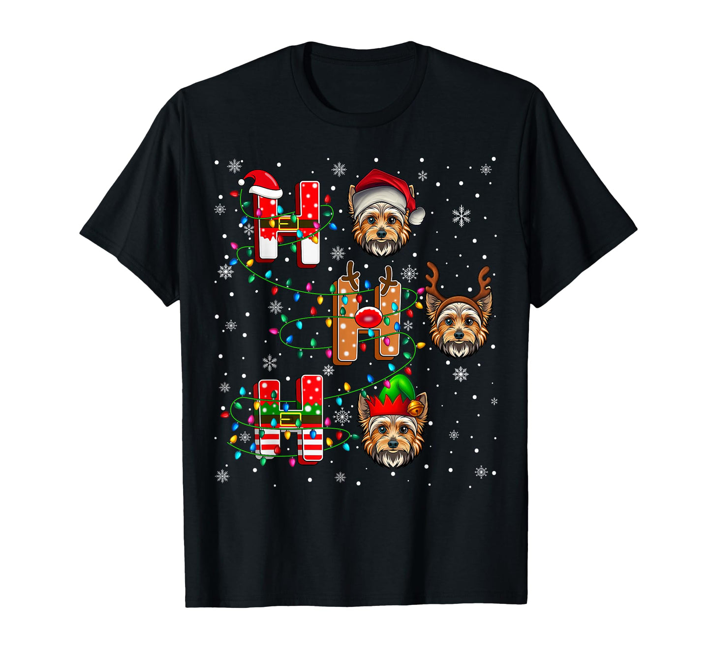 Ho Ho Ho Santa Hat Elf Matching Yorkshire Terrier Dog Xmas T-Shirt