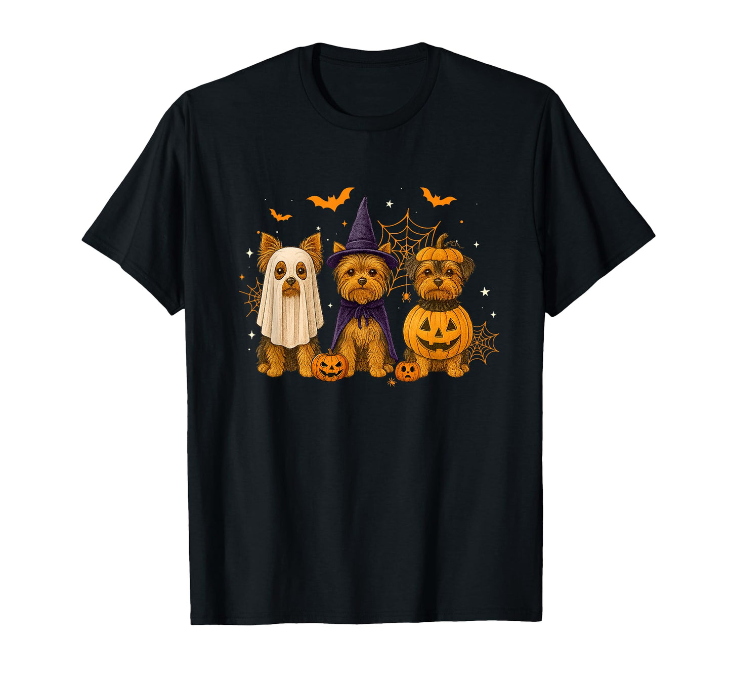 Funny Yorkshire Terrier Ghost Witch Pumpkin Halloween Spooky T-Shirt