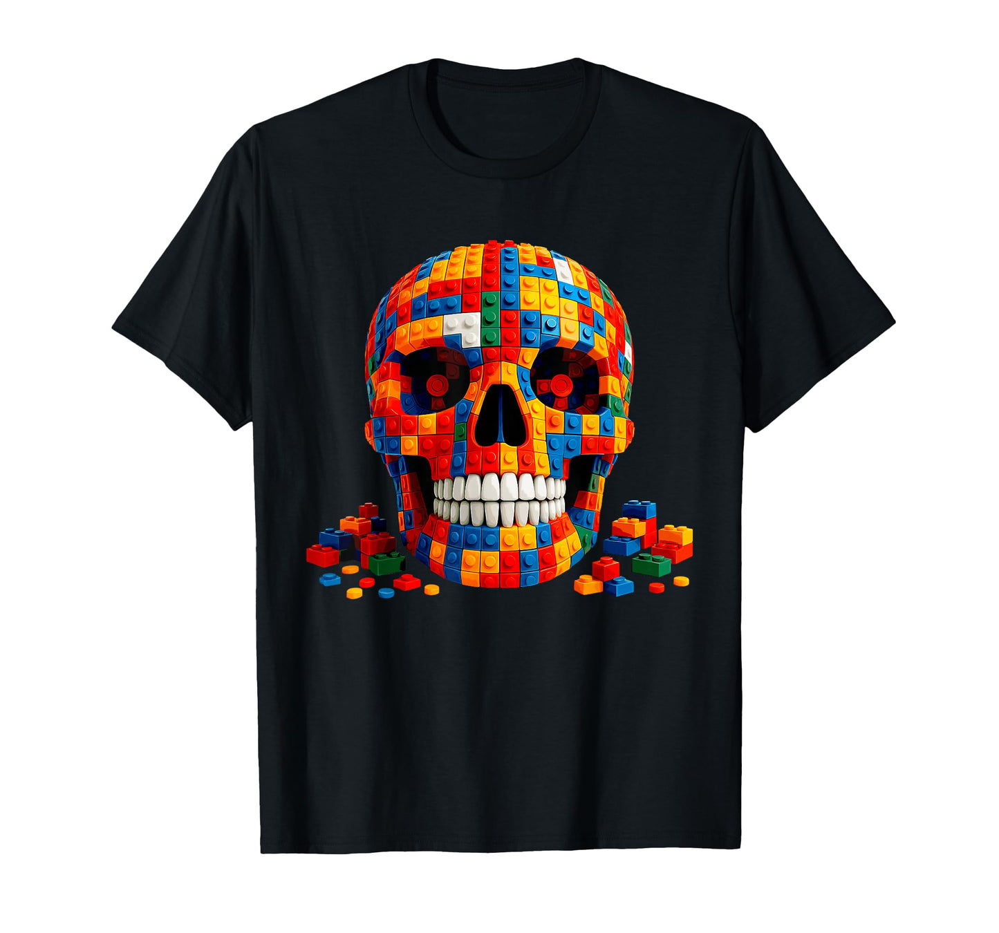 Funny Skull Blocks Building Happy Halloween Costume Day Boys T-Shirt