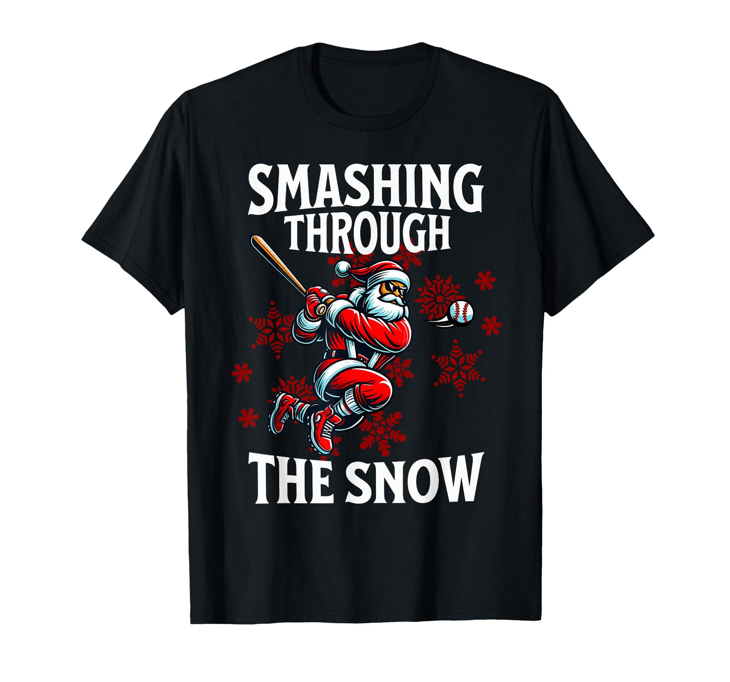 Baseball Christmas Smashing Through The Snow Santa Sports T-Shirt