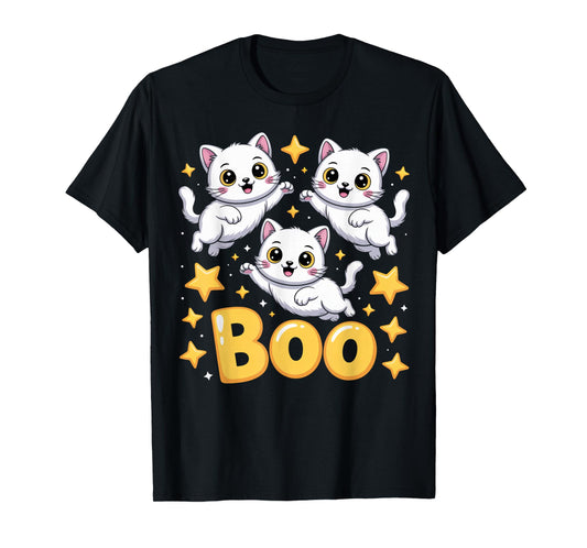 CAT Ghost Boo Cute Kitty Cats Lover Halloween Women Men T-Shirt