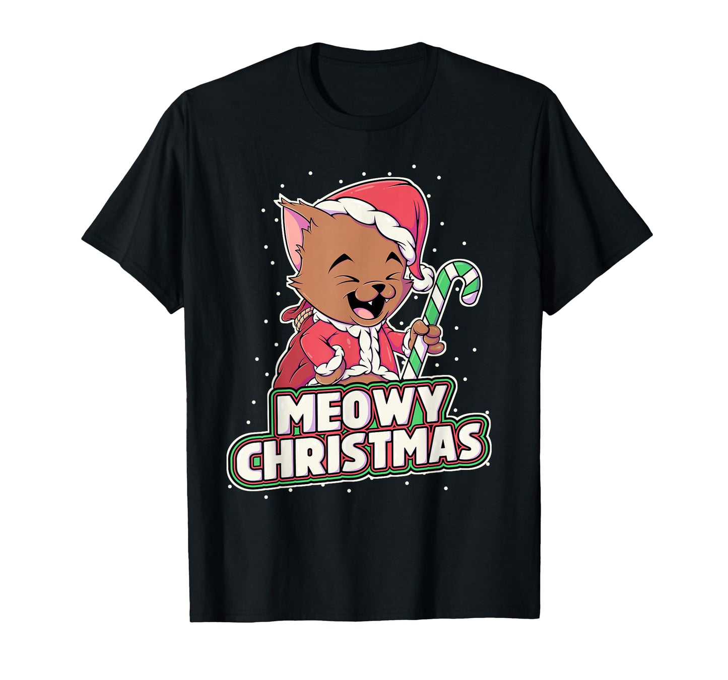 Meowy Christmas Alley Cat Lovers Santa Cat Xmas Brown Cat T-Shirt