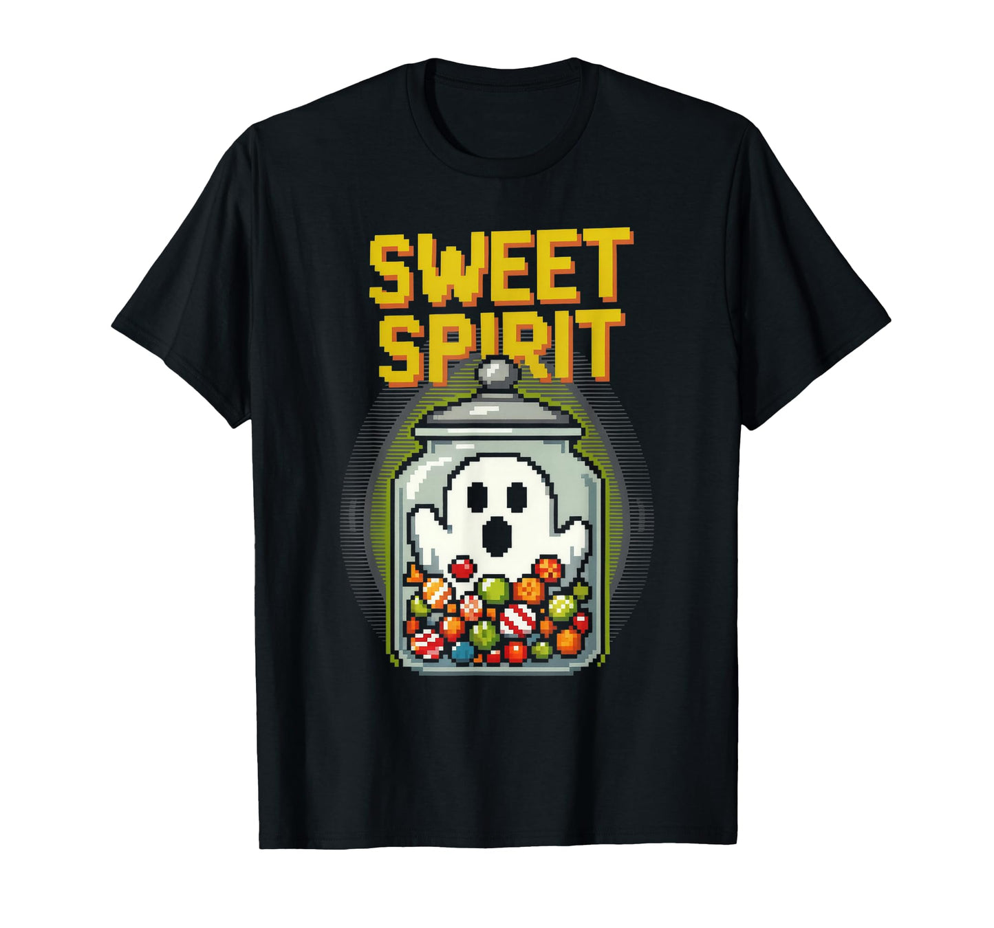 Sweet Spirit Funny Pixel Art Ghost and Candies Halloween T-Shirt
