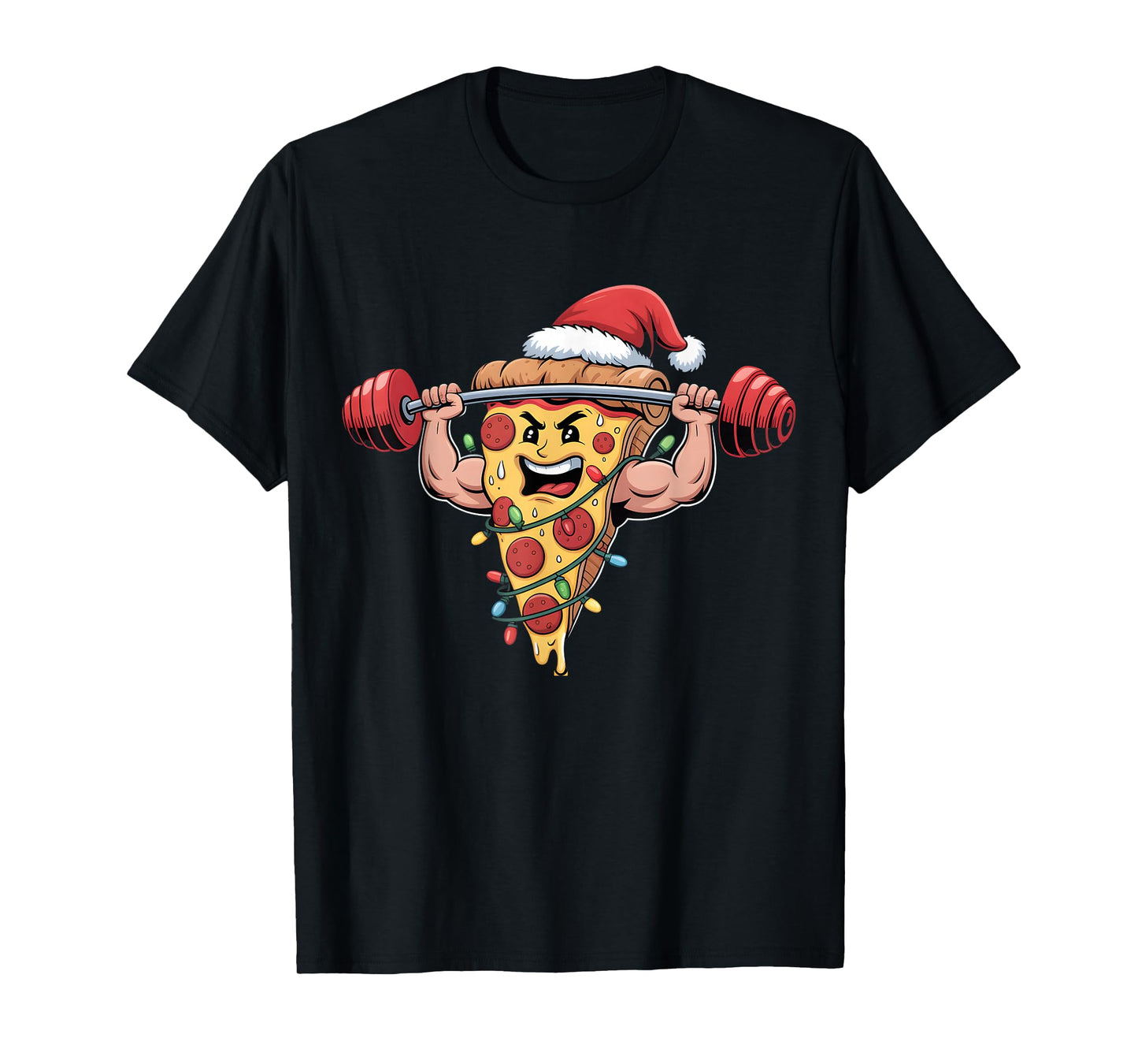Funny Pizza Lifting Bodybuilding Christmas Men Boys T-Shirt