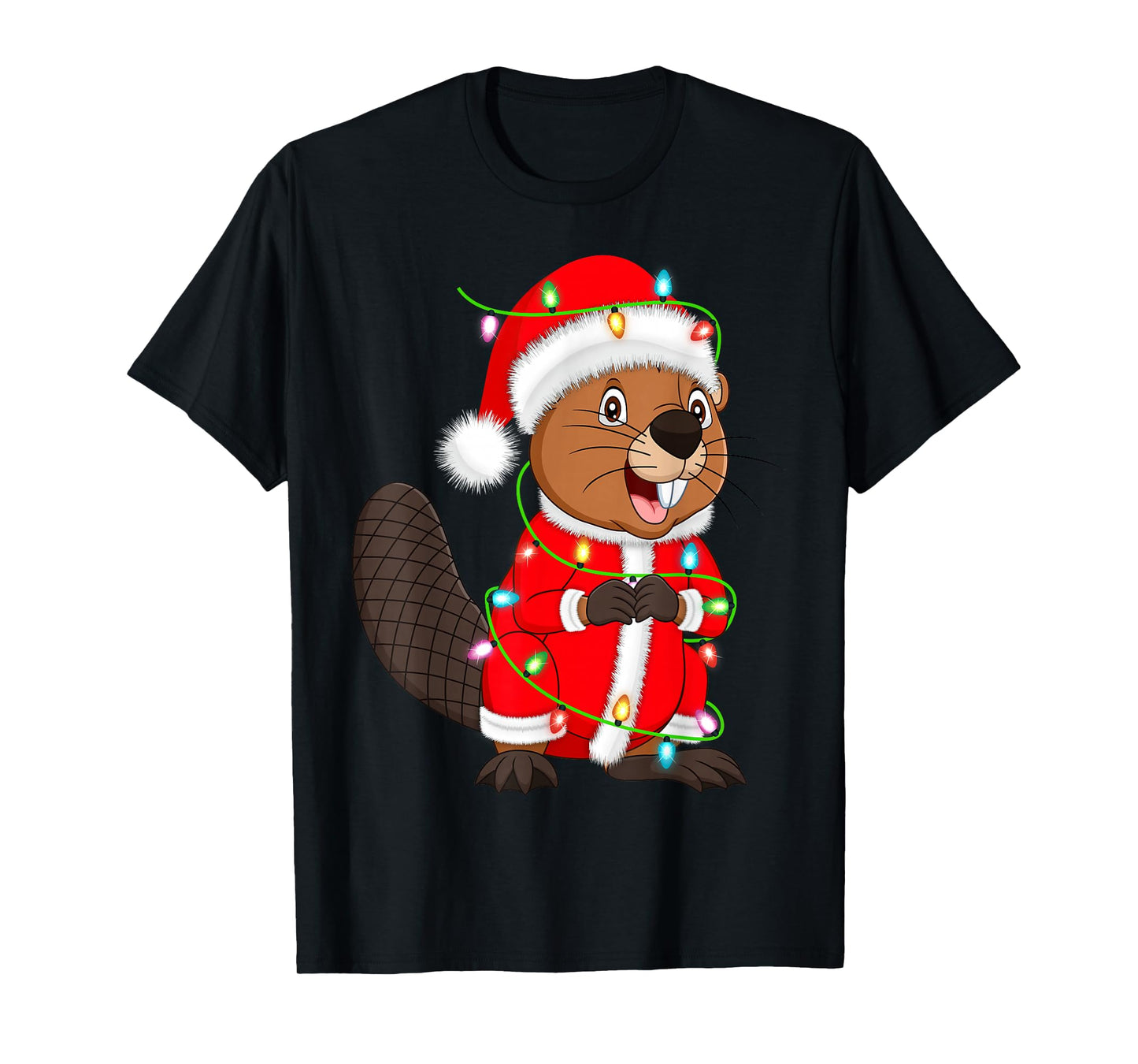 Beaver Christmas Lights Santa Costume Cute Animal Xmas T-Shirt