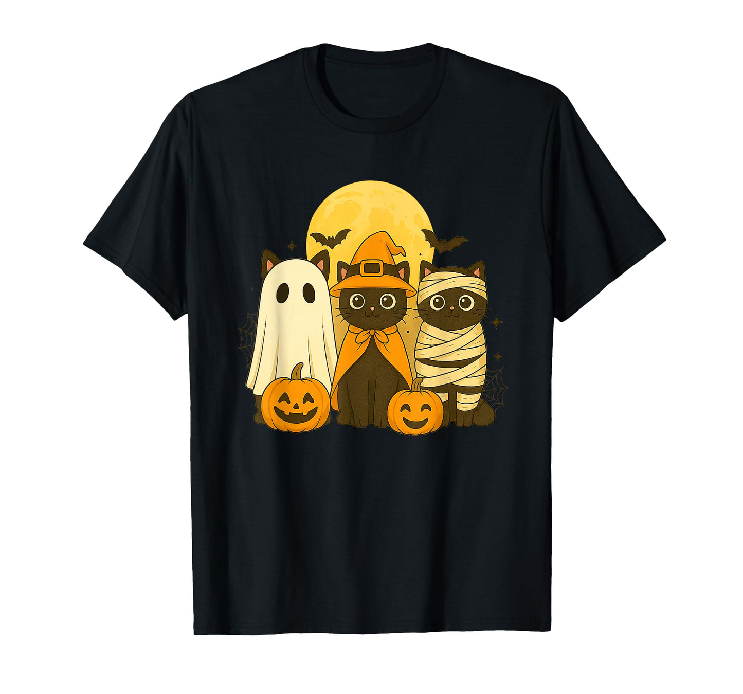 Retro Black Cat Witch Scary Halloween Pumpkin Women Men Kids T-Shirt