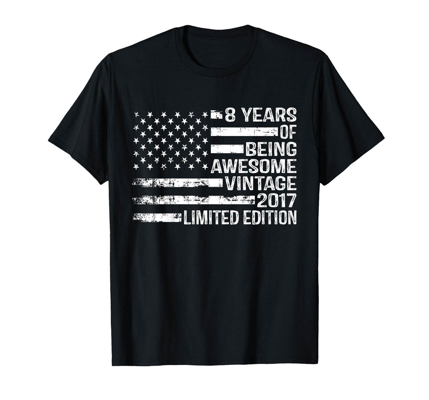 Kids 8 Years Old Birthday Vintage American Flag 8th Birthday T-Shirt