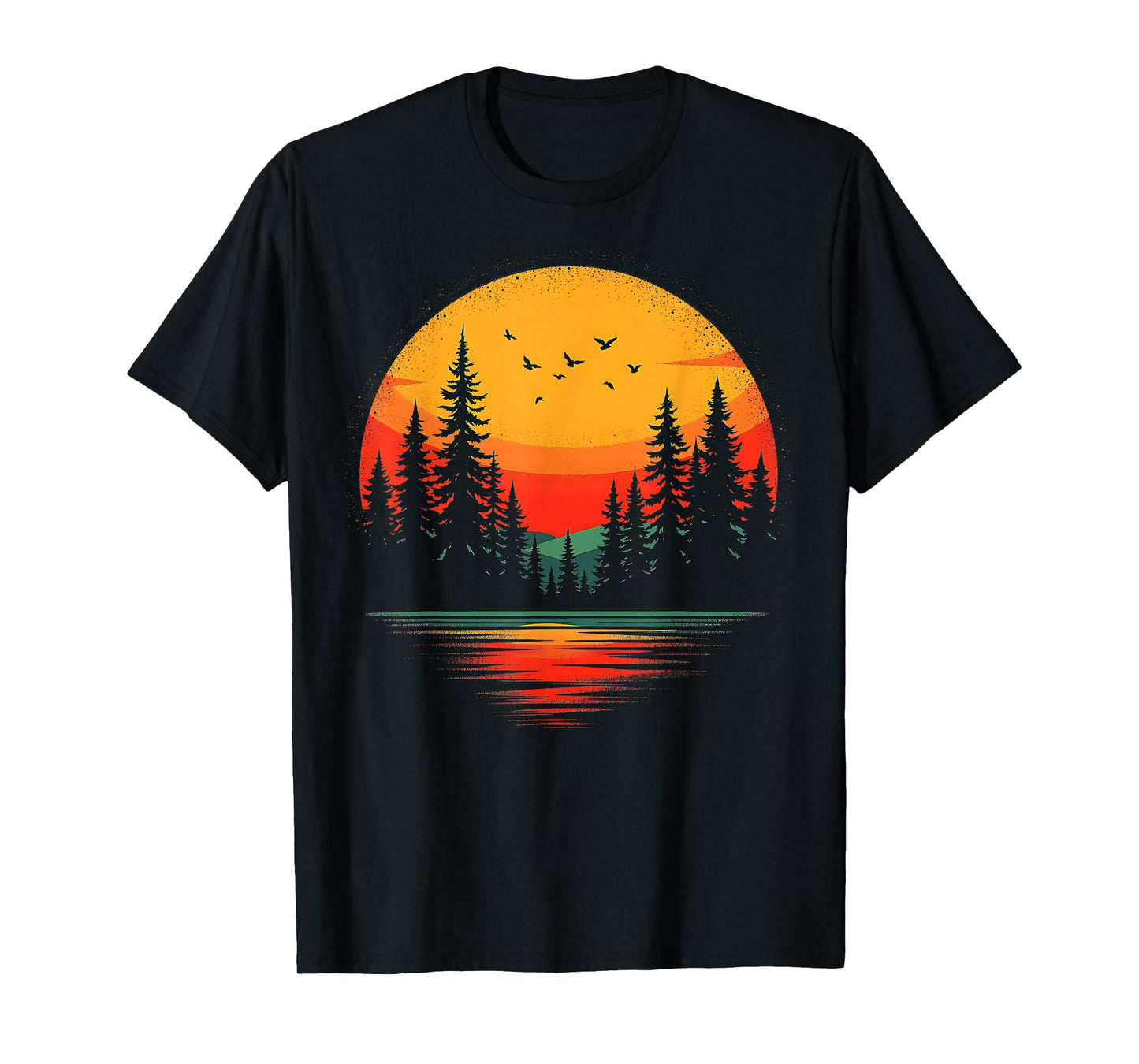 Trees Reflection Wildlife Nature Forest Outdoor Retro Sunset T-Shirt