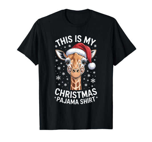Giraffe Christmas Santa Hat Pajama Funny Giraffe Xmas T-Shirt