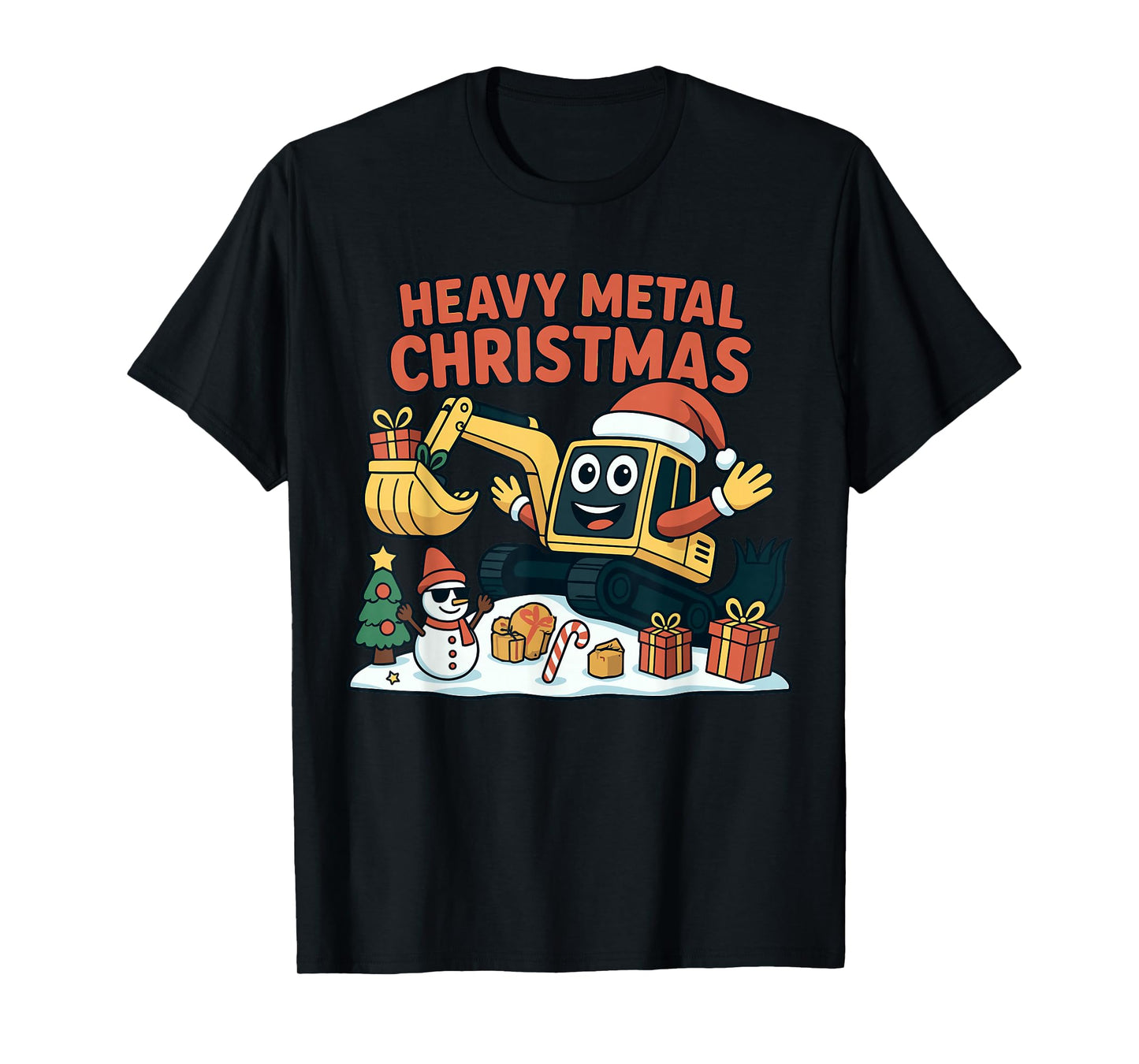 Heavy Metal Christmas Excavator Santa Cartoon T-Shirt