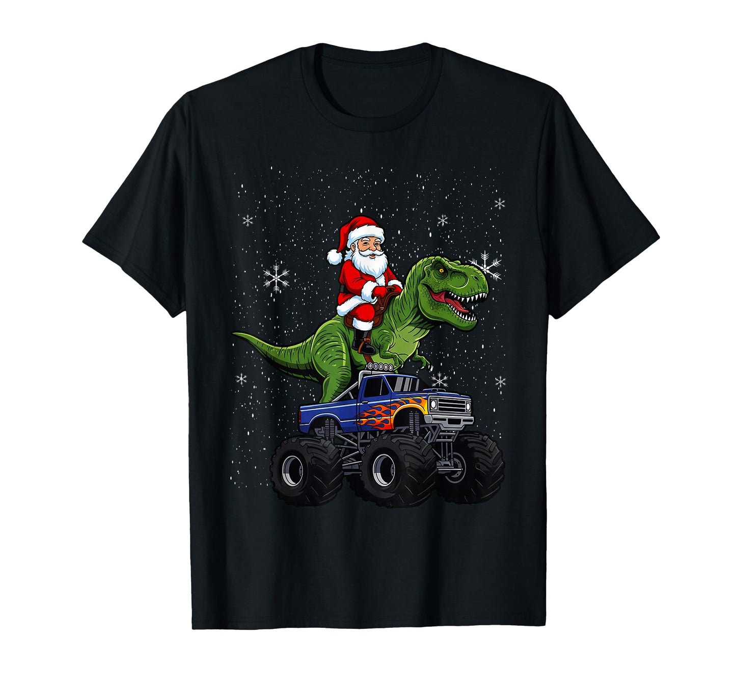 Kids Christmas Monster Truck Dino Santa Xmas Toddler Boys T-Shirt