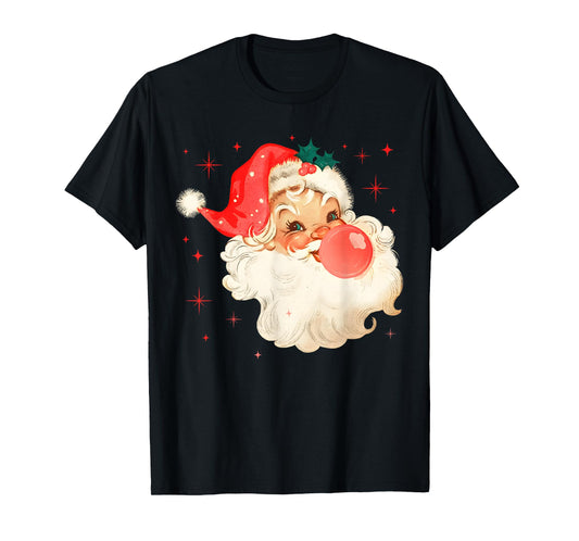 Red Christmas Santa Claus Face Xmas Vintage Girl Women Kids T-Shirt