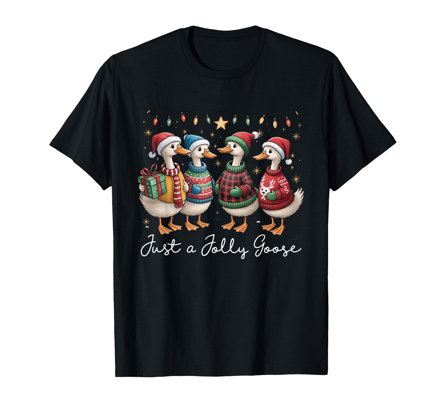 Just A Jolly Goose Funny Goose Santa Reindeer Cute Christmas T-Shirt