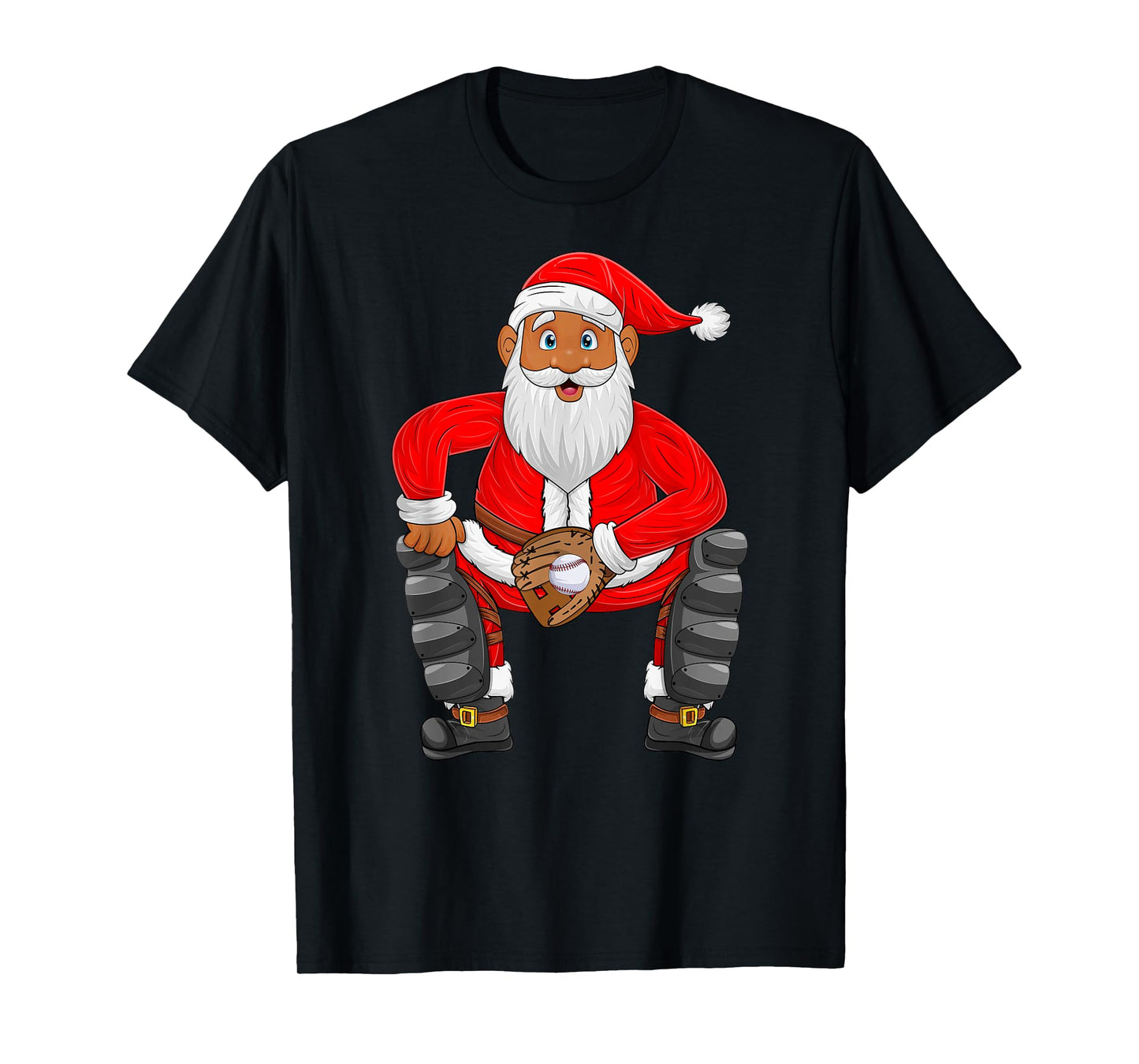 Baseball Player Santa Christmas Pajamas Baseball Catcher T-Shirt