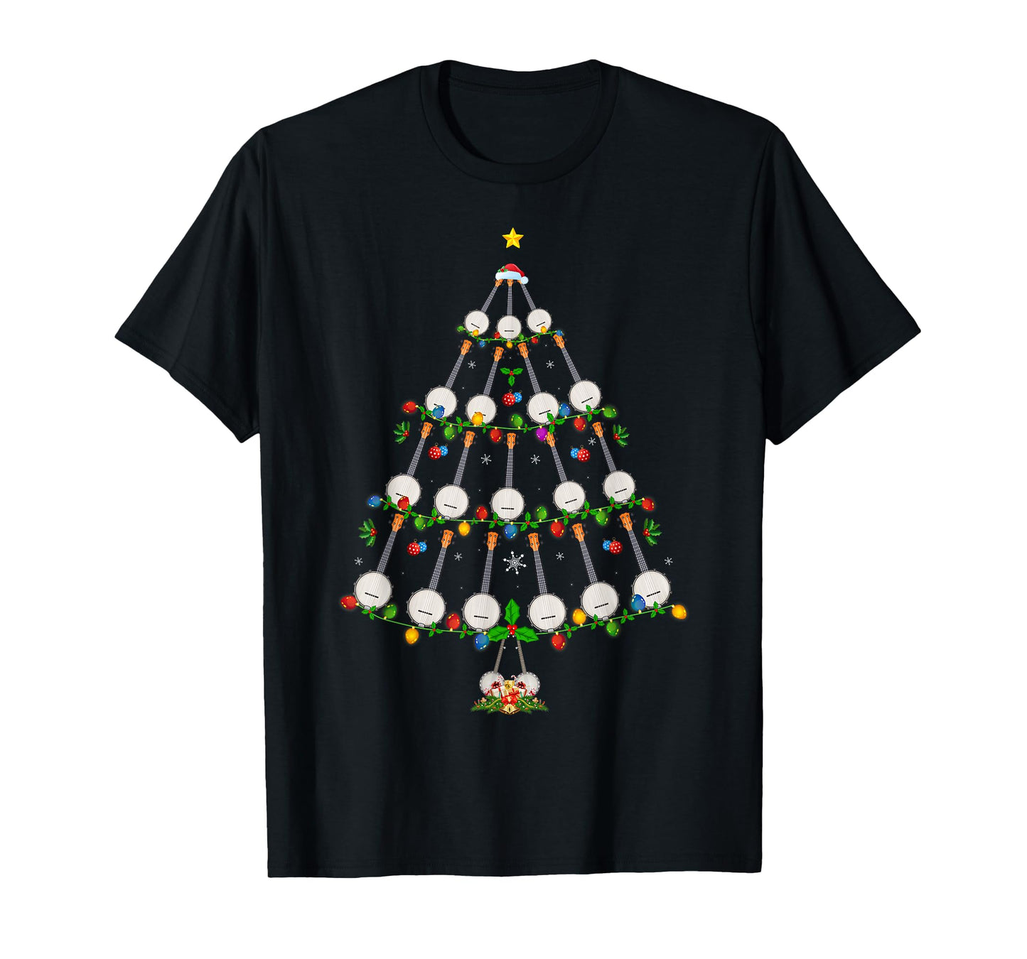 Banjo Christmas Tree Lights Funny Music Lover Musical Xmas T-Shirt