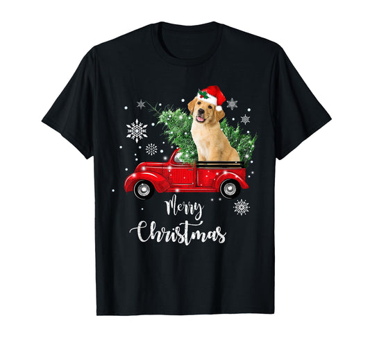 Red Truck Merry Christmas Tree Golden Retriever Christmas T-Shirt