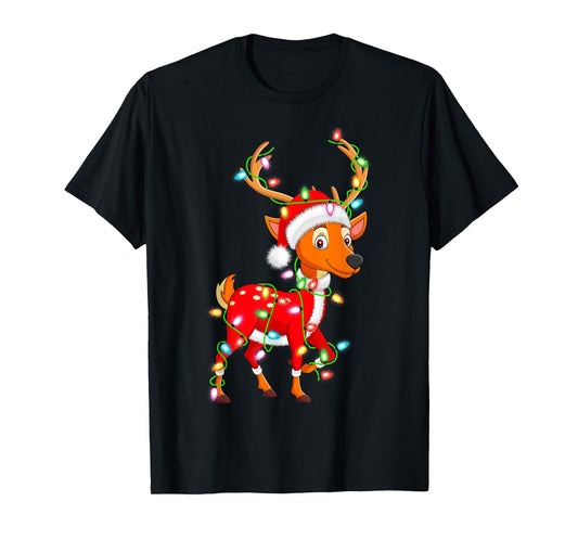 Deer Christmas Lights Santa Costume Cute Animal Xmas T-Shirt