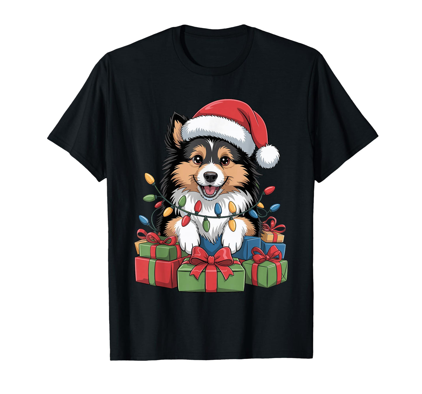 Cute Sheltie Santa Hat Christmas Xmas Dog Lovers Holiday T-Shirt