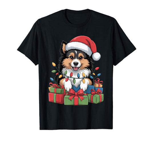 Cute Sheltie Santa Hat Christmas Xmas Dog Lovers Holiday T-Shirt