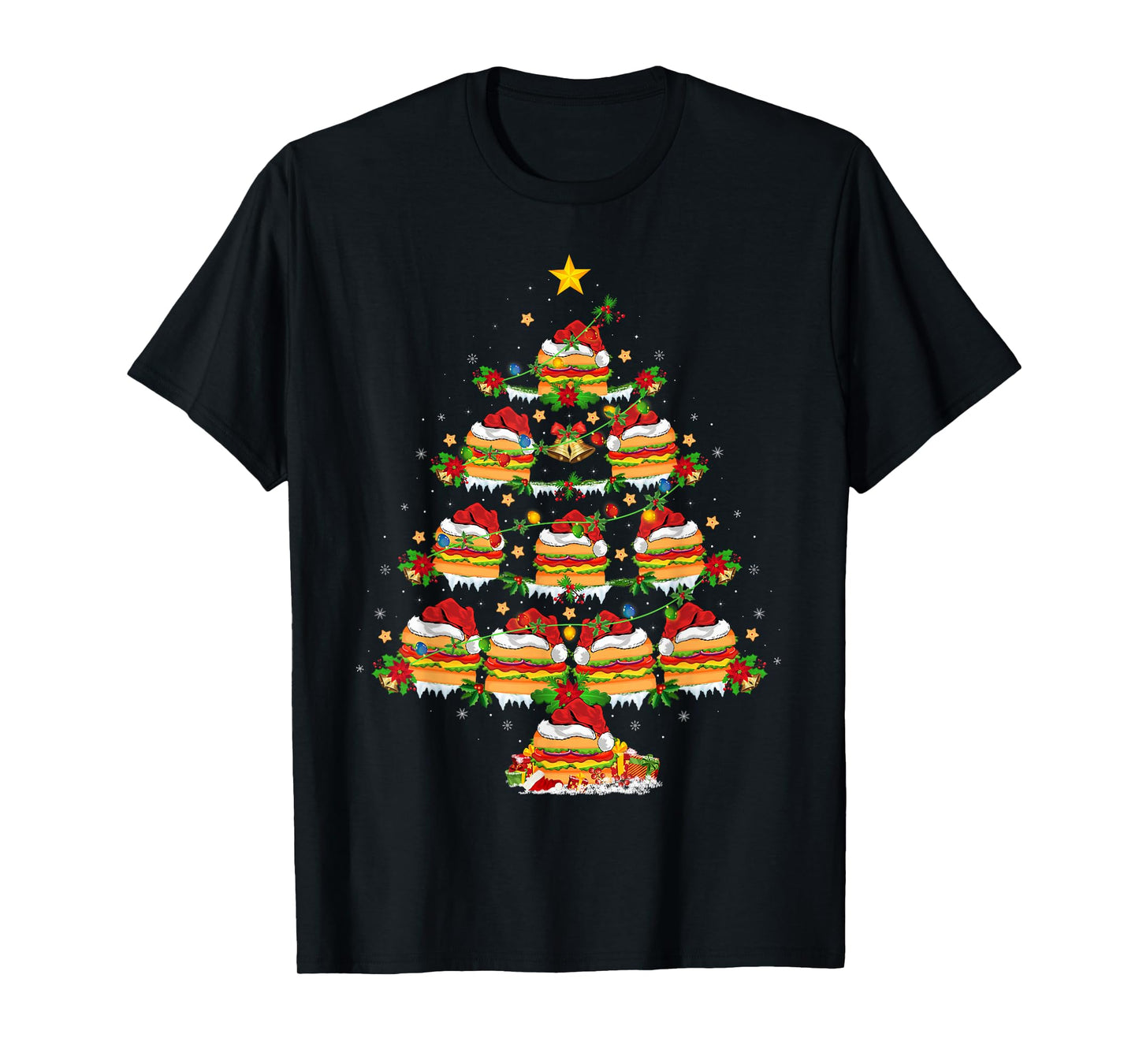 Sandwich Christmas Tree Lights Fast Food Sandwich Lover Xmas T-Shirt