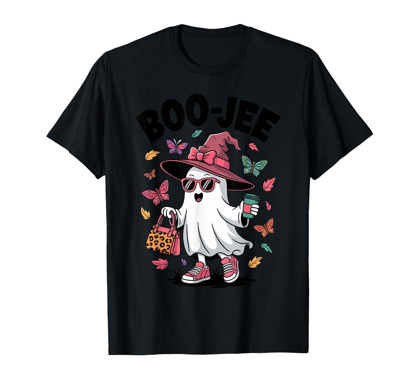 Boo-JEE Ghost Drinking Coffee Funny Halloween Witch Costumes T-Shirt