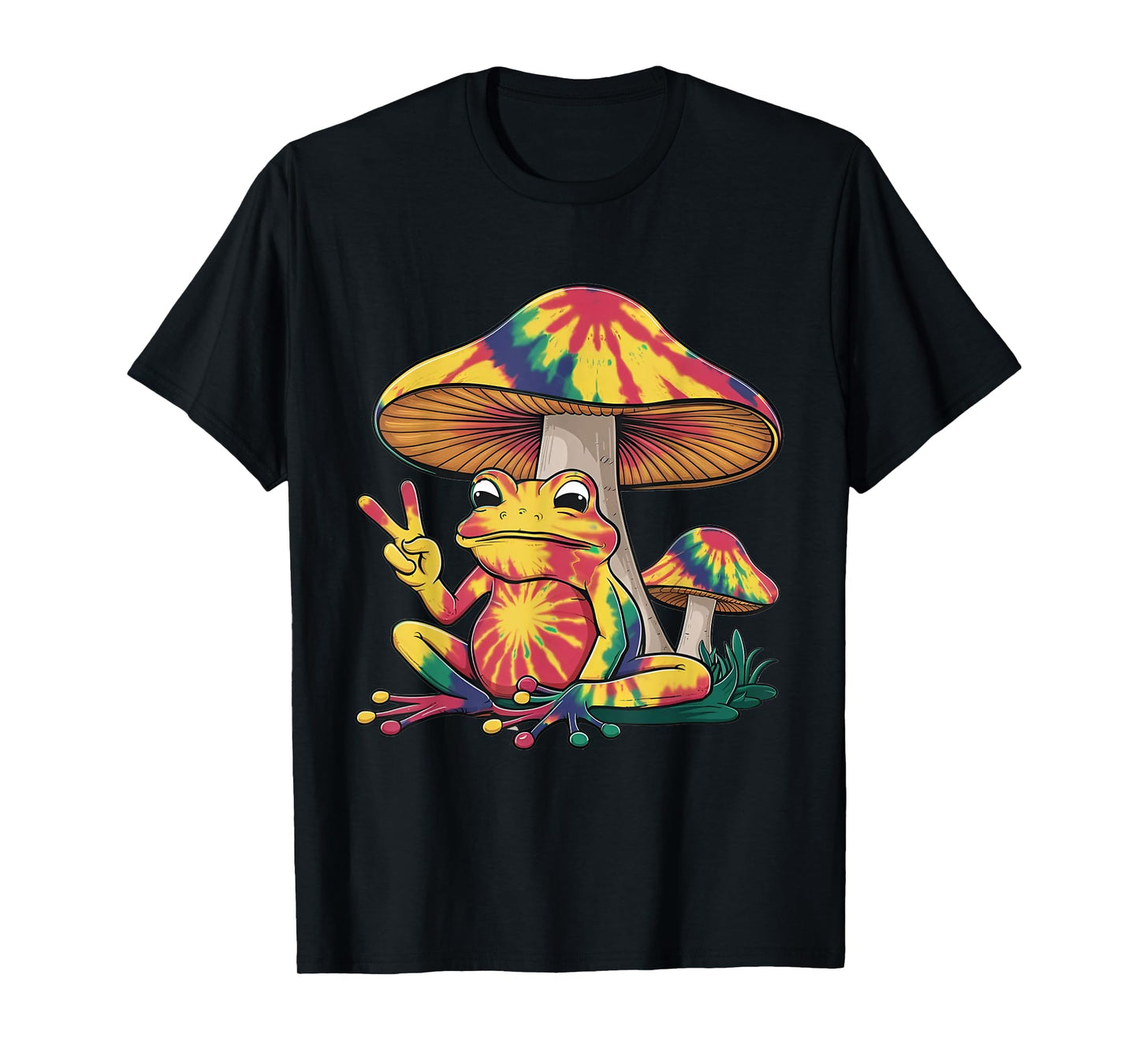Tie Dye Mushroom and Frog Peace Sign Hippie Animal Vintage T-Shirt