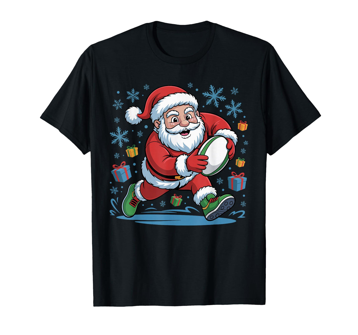 Funny Santa Playing Rugby Holiday Christmas Xmas Pajama T-Shirt